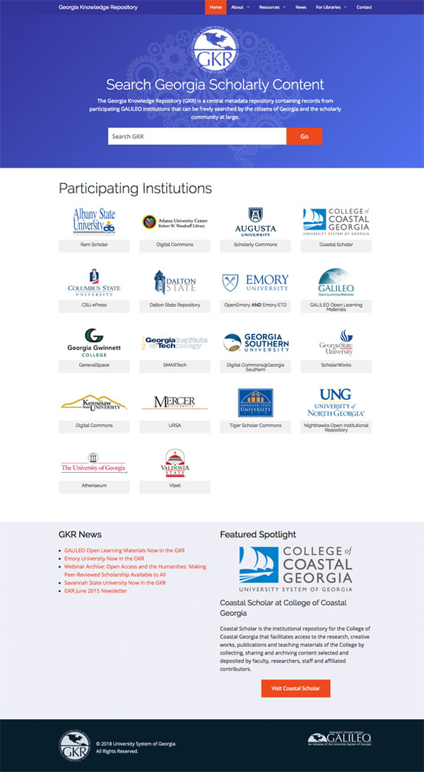 fullscreen image of the Georgia Knowledge Repository website