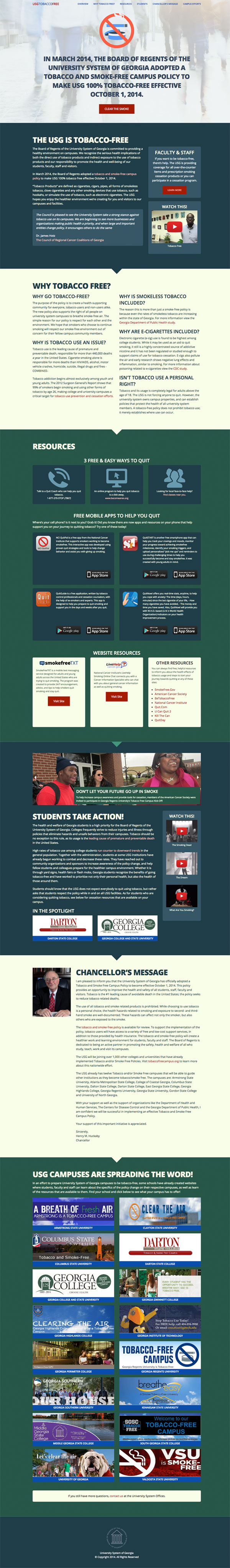 fullscreen image of the USG Tobacco Free website