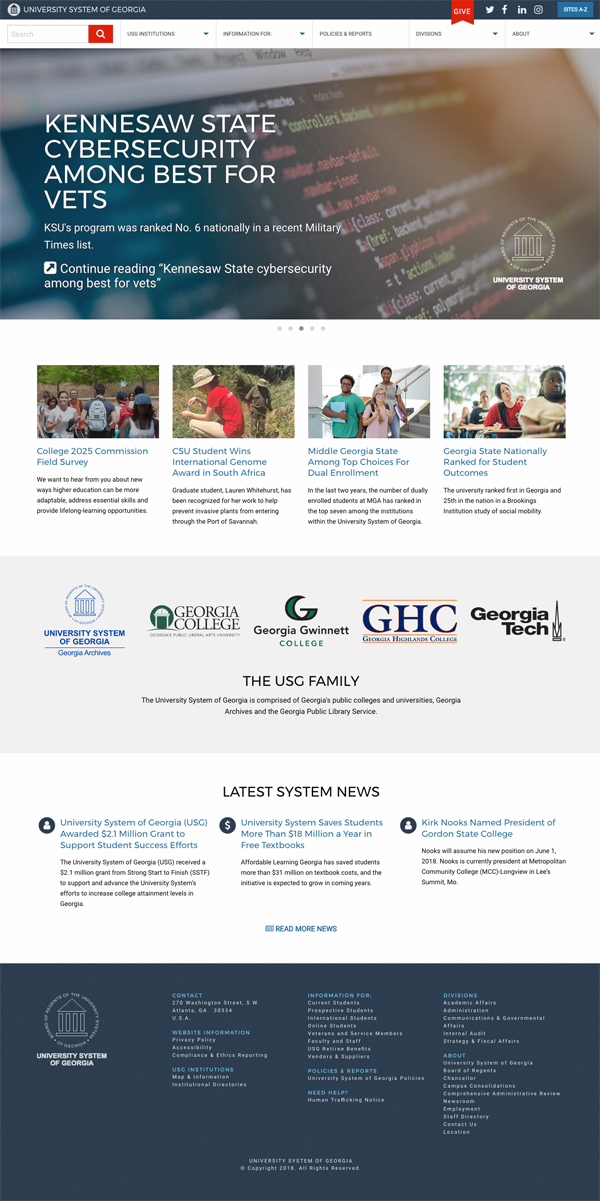 fullscreen image of the University System of Georgia website